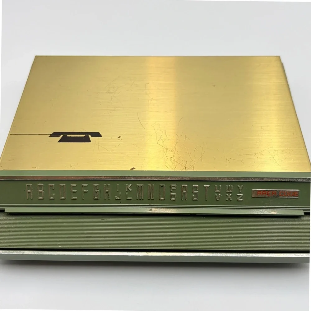 Vintage Park Sherman Telephone Index Pop Up Address Book Gold Avocado Green MCM‎